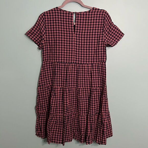 Madewell Short-Sleeve Tiered Mini Dress in Gingham Check - Picture 9 of 10